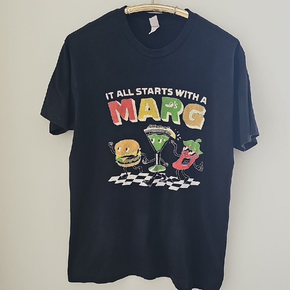 Womens Black Graphic Tee.It All Starts With Marg. Size Large By Tultex